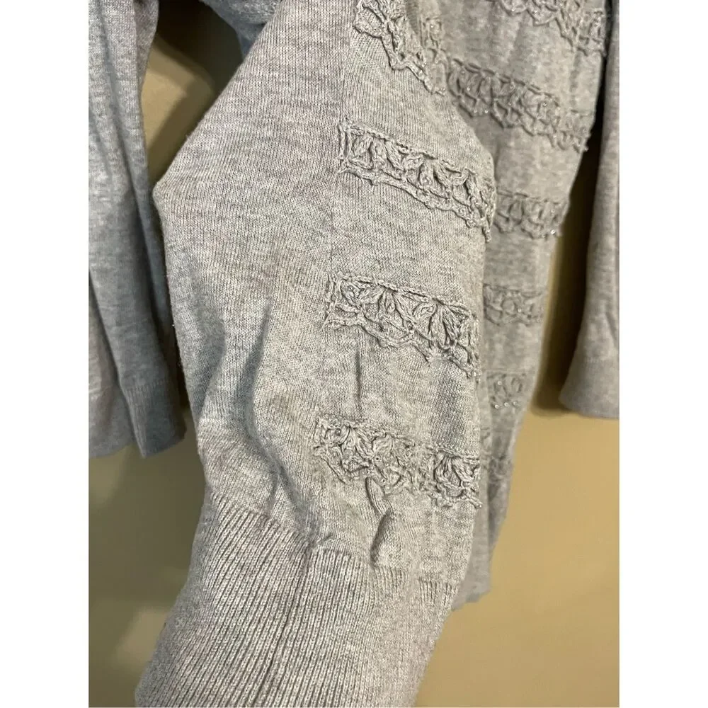 Halogen Womens Grey Silver Beaded Cotton Button up Cardigan Large